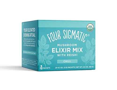Four Sigmatic Reishi Mushroom Elixir, Organic Reishi Mushroom Powder with Tulsi & Mint, Support Stress & Sleep, Decaf, Pack of 20